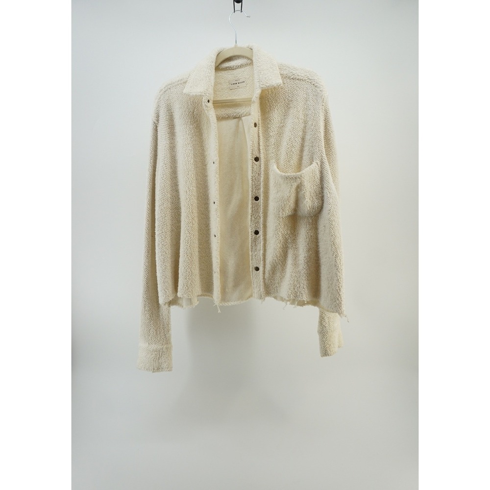 Simon Miller Shirt Jacket Textured Boucle Knit Raw Hem Cream Women Size M‎
